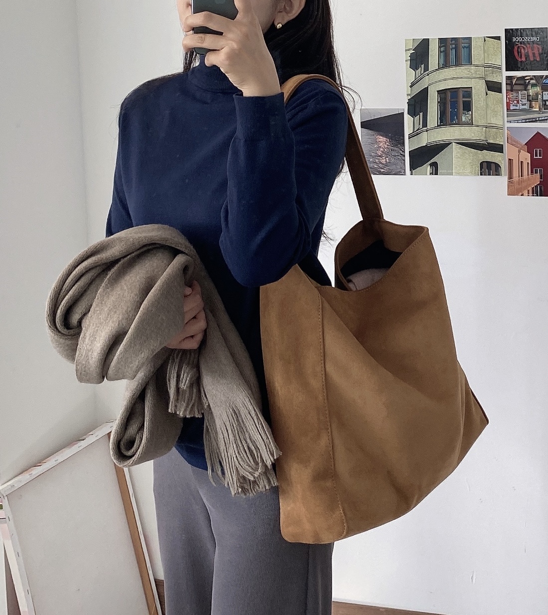 [2타입/무배] 스웨이드 숄더백 보부상 가방 가을 겨울 가방 호보백 블랙 카멜
