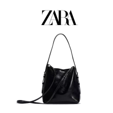 자라 가방 여성 크로스 숄더 더블 스트랩 레더 버킷백 호보백 블랙