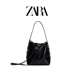자라 가방 여성 크로스 숄더 더블 스트랩 레더 버킷백 호보백 블랙