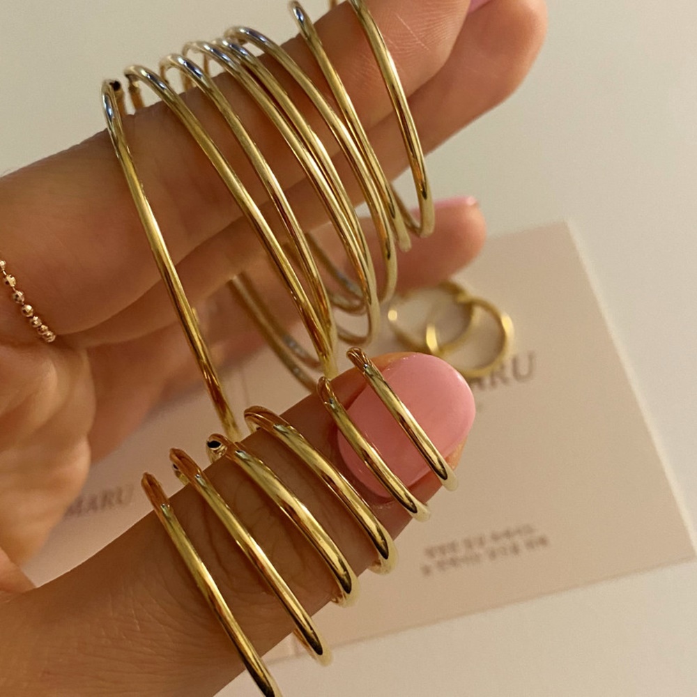 14k 18k 볼드 파이프 원터치 골드 링귀걸이