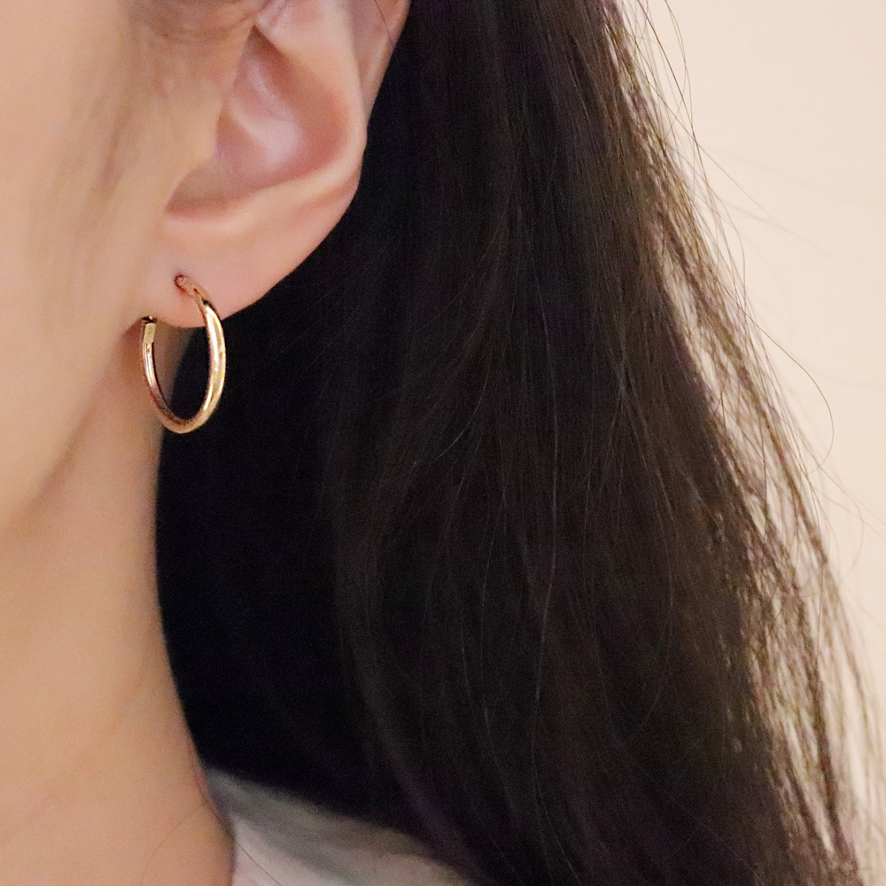 14k 18k 볼드 파이프 원터치 골드 링귀걸이