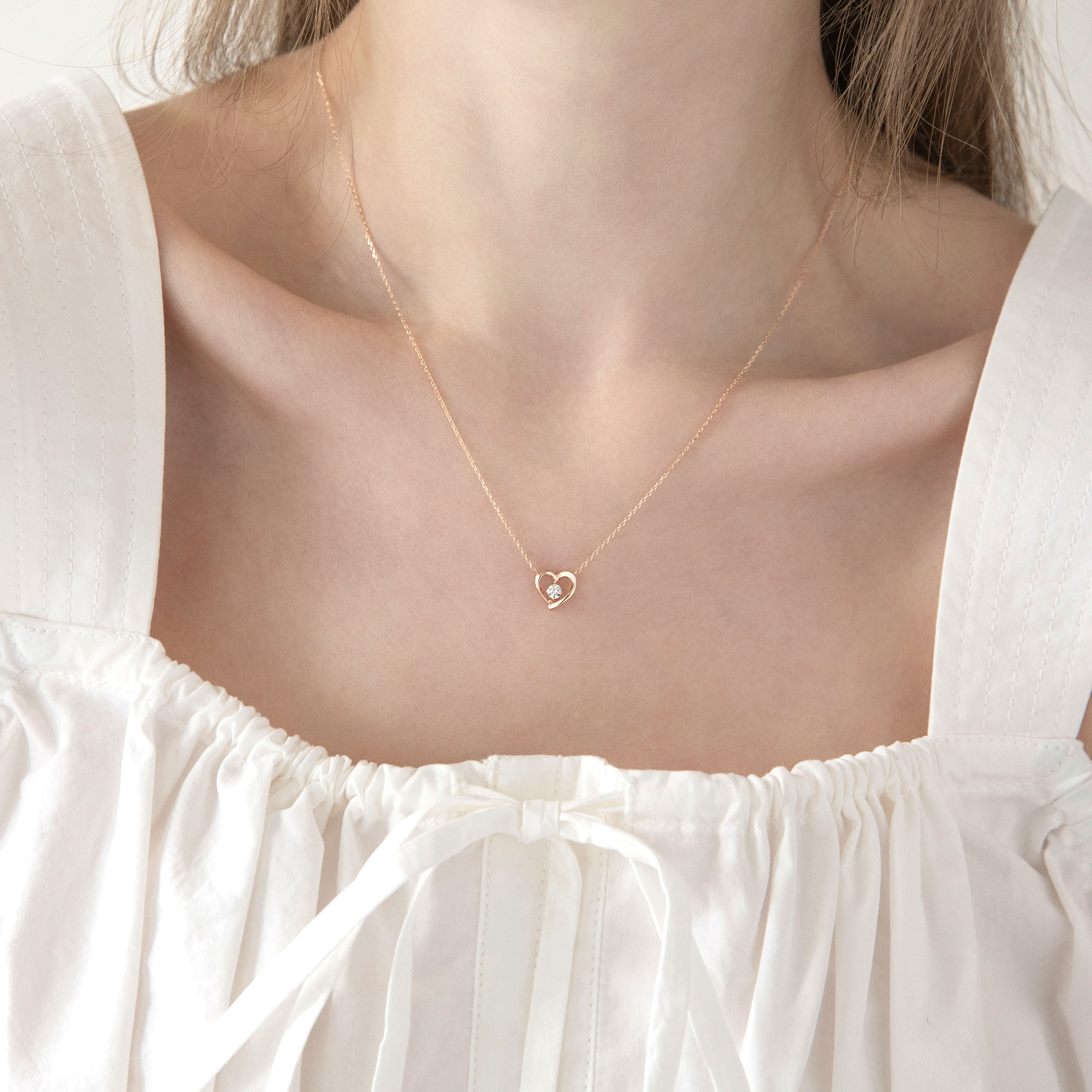 14k 스와로브스키 스톤 리얼 하트 목걸이 생일 선물 여자 목걸이