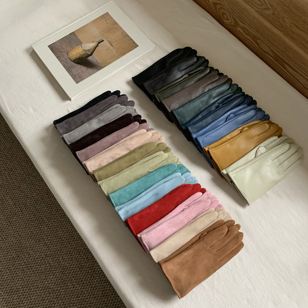 (백화점 납품) 천연 스웨이드 기모 여성 가죽 장갑 겨울장갑 스마트폰 터치 손가락 장갑