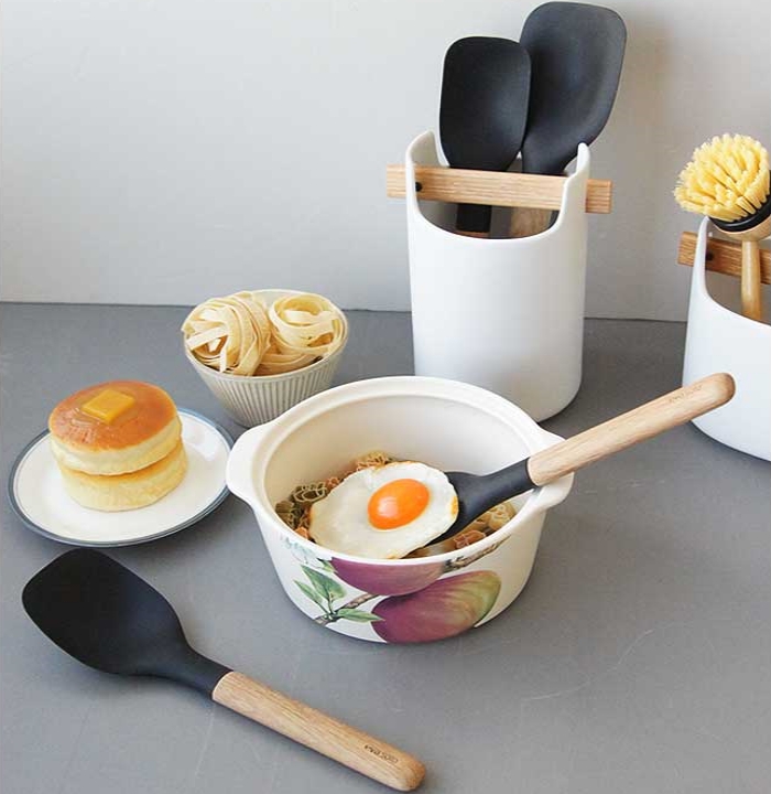 에바솔로 조리도구 실리콘 키친툴 요리스푼 우드손잡이 주방도구 스몰