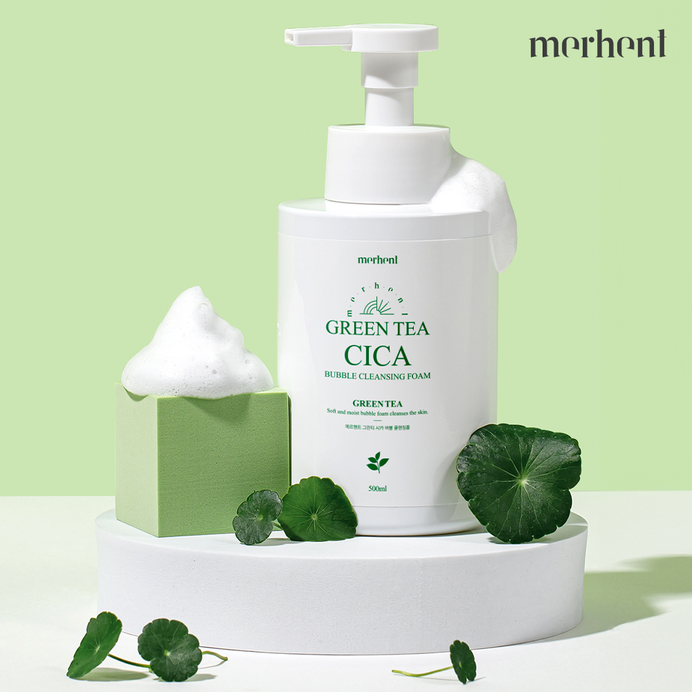 1+1 메르헨트 그린티 시카 버블 클렌징폼 500ml 저자극 세안제 거품 대용량 폼클렌징