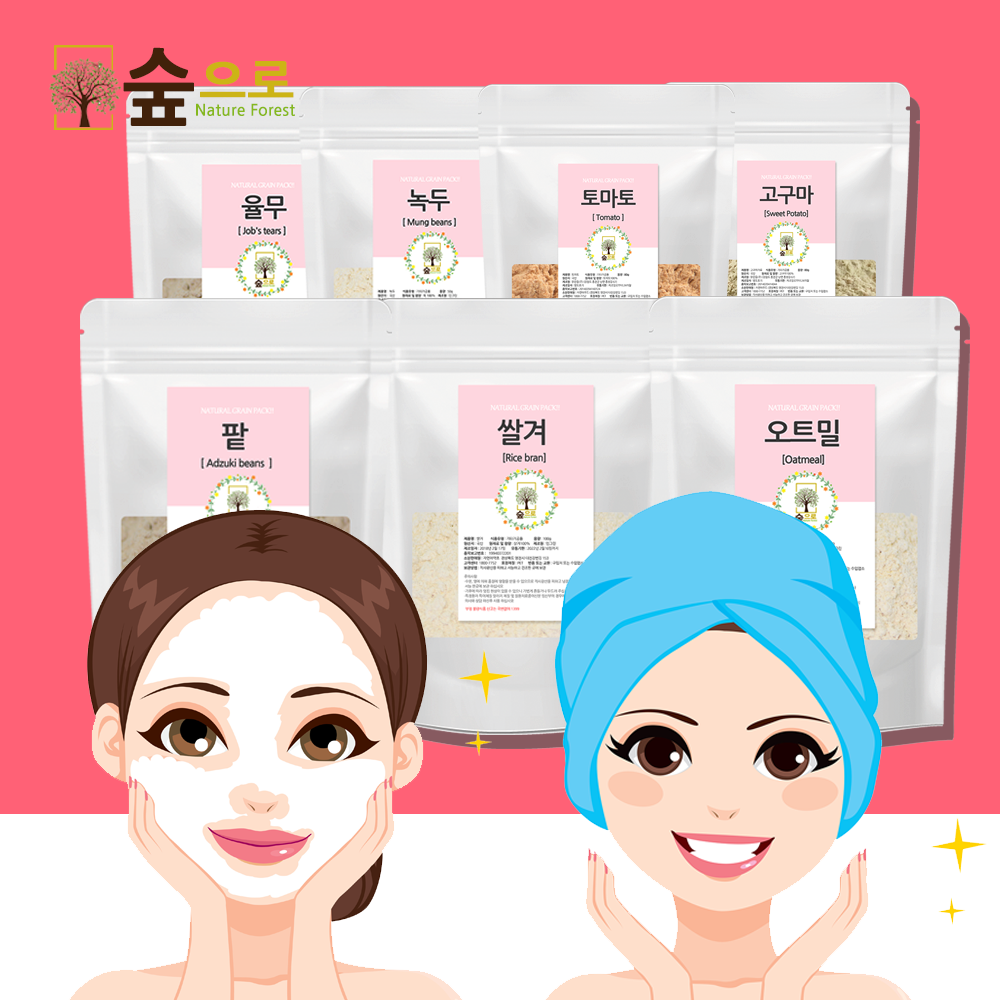 천연팩 곡물팩  쌀겨 오트밀 율무 율피 누룩 가루 혼합세트 5+1