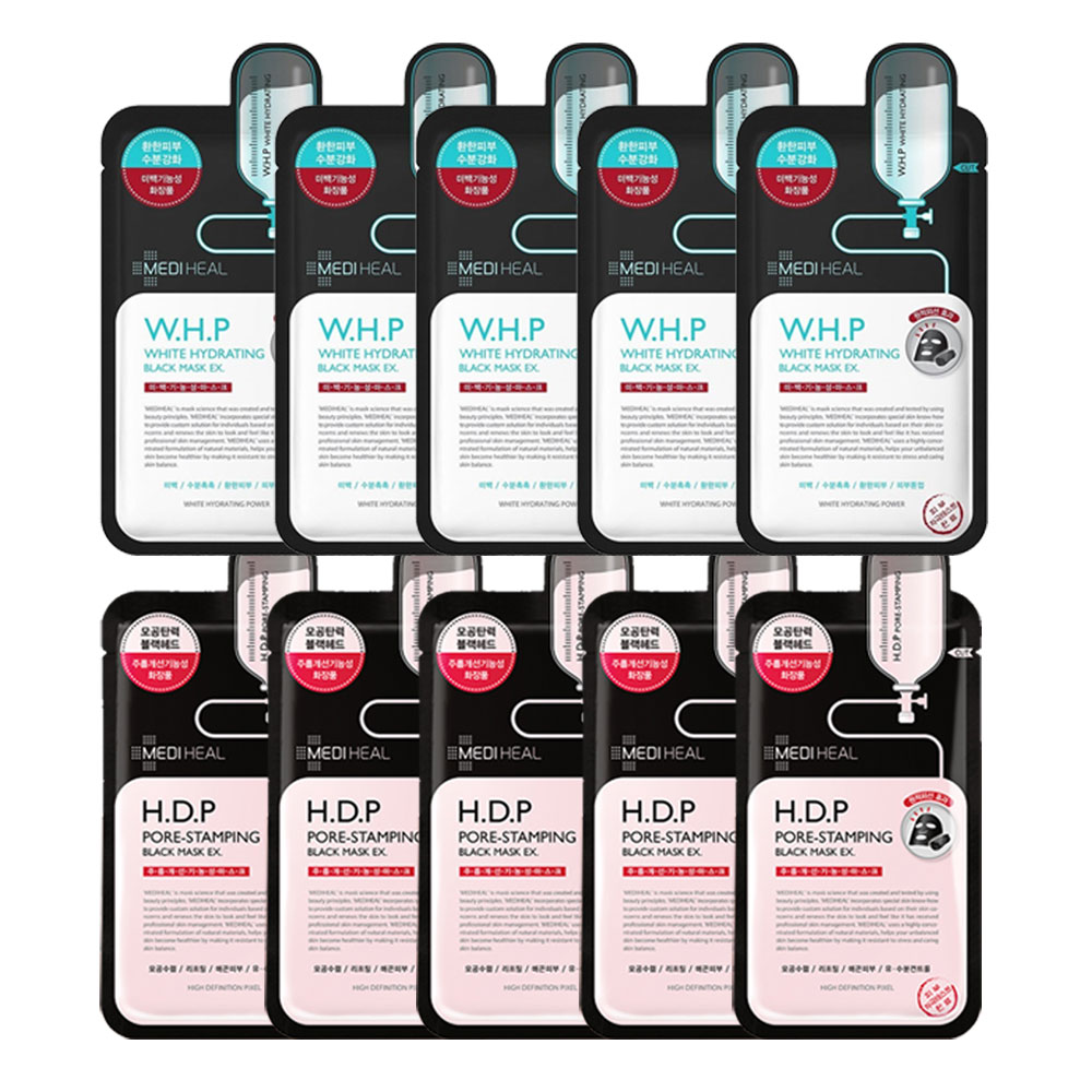메디힐 남자 마스크팩 블랙 숯 화이트닝 팩 WHP HDP 총 10매