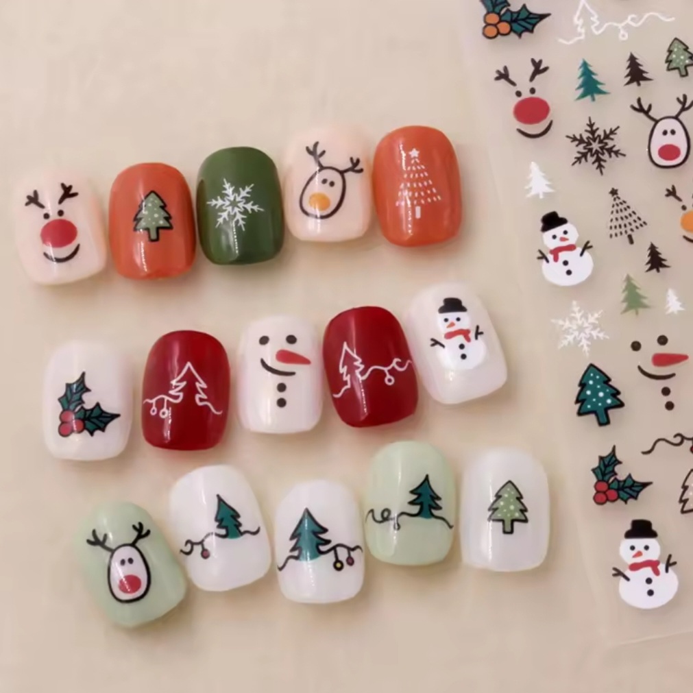 귀여운 겨울 크리스마스 네일스티커 눈사람 라인루돌프