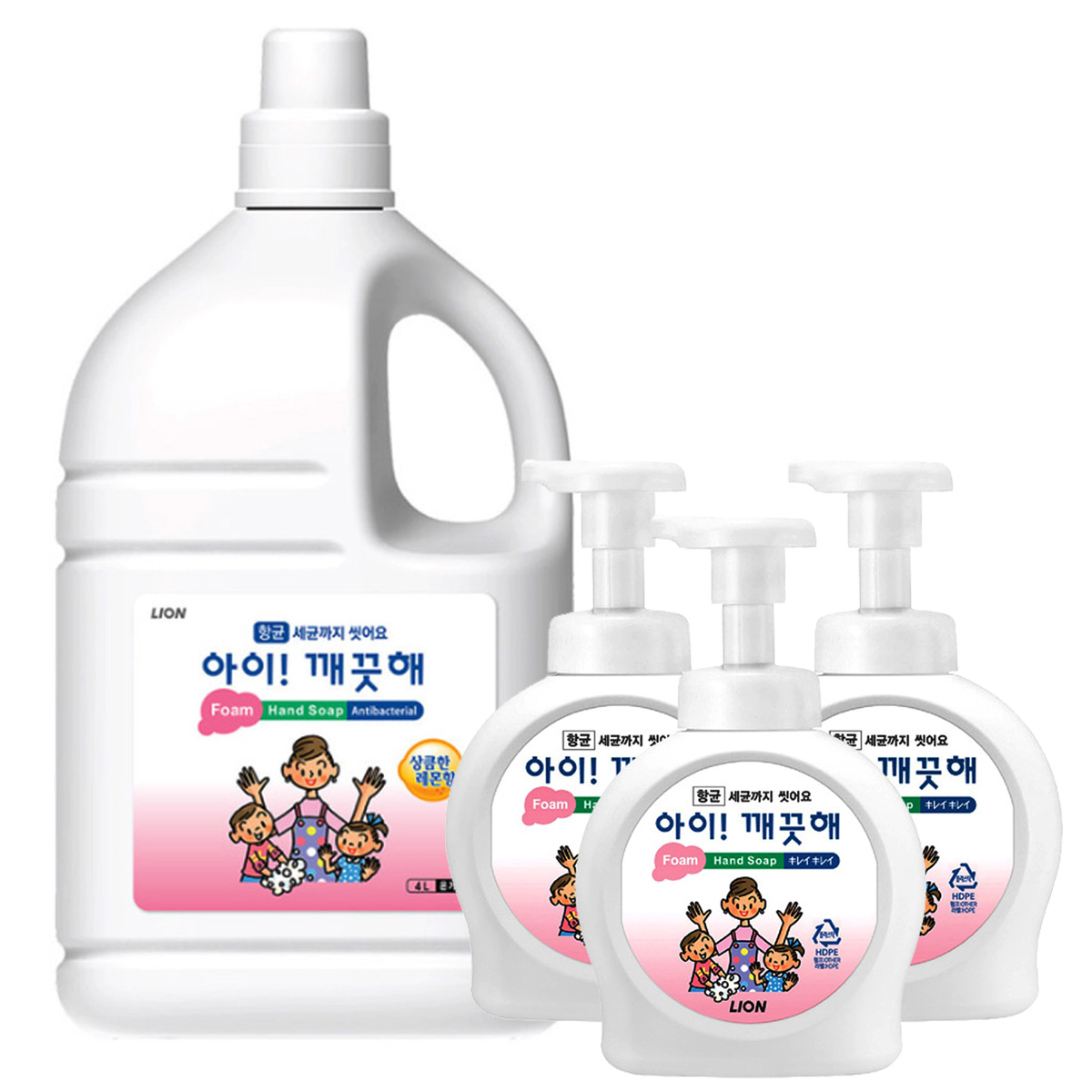 아이깨끗해 핸드워시 대용량 리필 4L+펌프용기 490ml 3개 손세정제