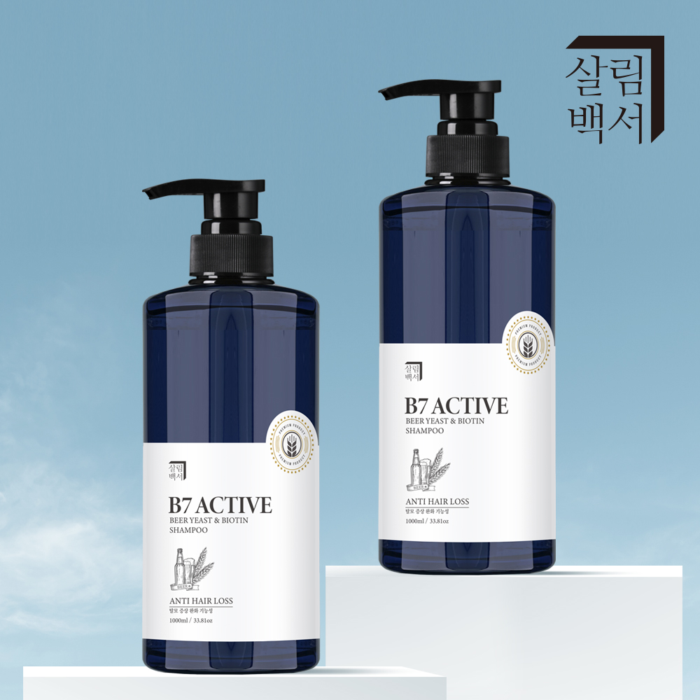 1+1 살림백서 탈모 샴푸 엑티브B7 맥주효모 앤 비오틴 1000ml 남자 여자 바이오틴