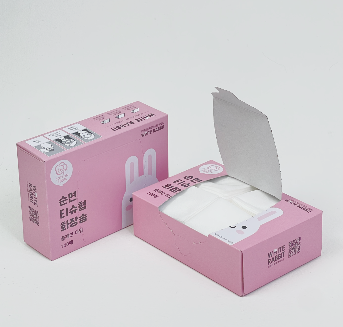 화이트래빗 티슈형 플레인타입 화장솜(100매x5박스) 100%천연순면 국내제조 닦토 DIY스킨팩 토너팩