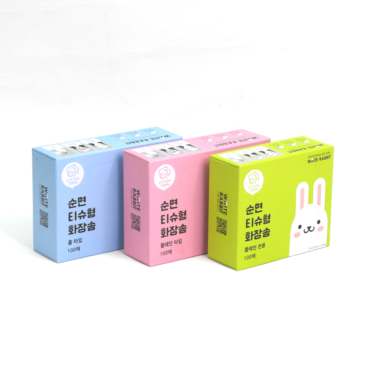 화이트래빗 티슈형 플레인타입 화장솜(100매x5박스) 100%천연순면 국내제조 닦토 DIY스킨팩 토너팩