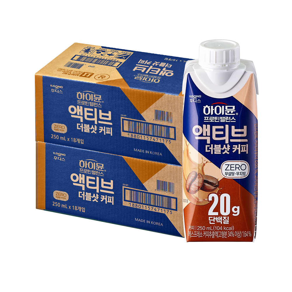 [제로단백질] 하이뮨 프로틴 밸런스 액티브 밀크쉐이크 제로 250ml 18팩+18팩