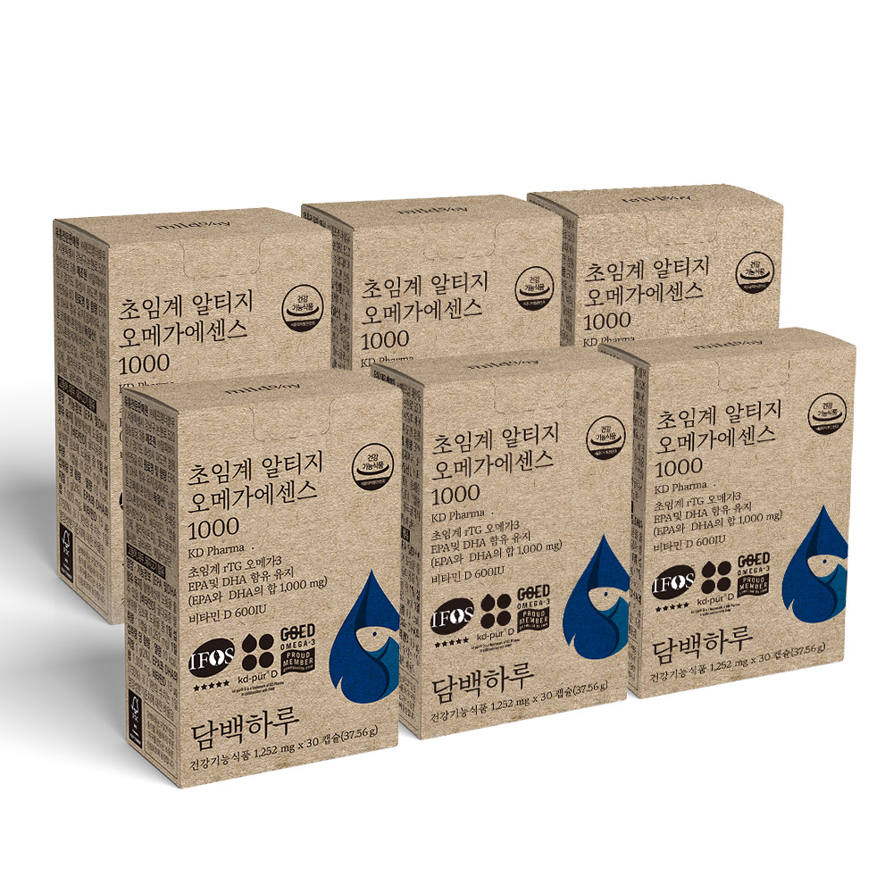 담백하루 초임계 알티지 오메가3 1000 180캡슐 6개월 6박스 비타민D600IU 에센스