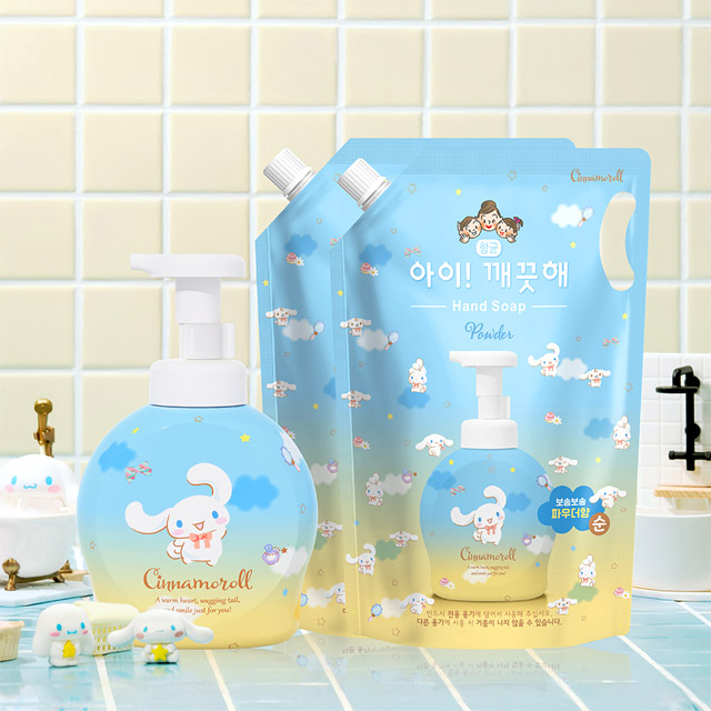 아이깨끗해x시나모롤 대용량 핸드워시 1.8L 리필 2개+490ml 공용기