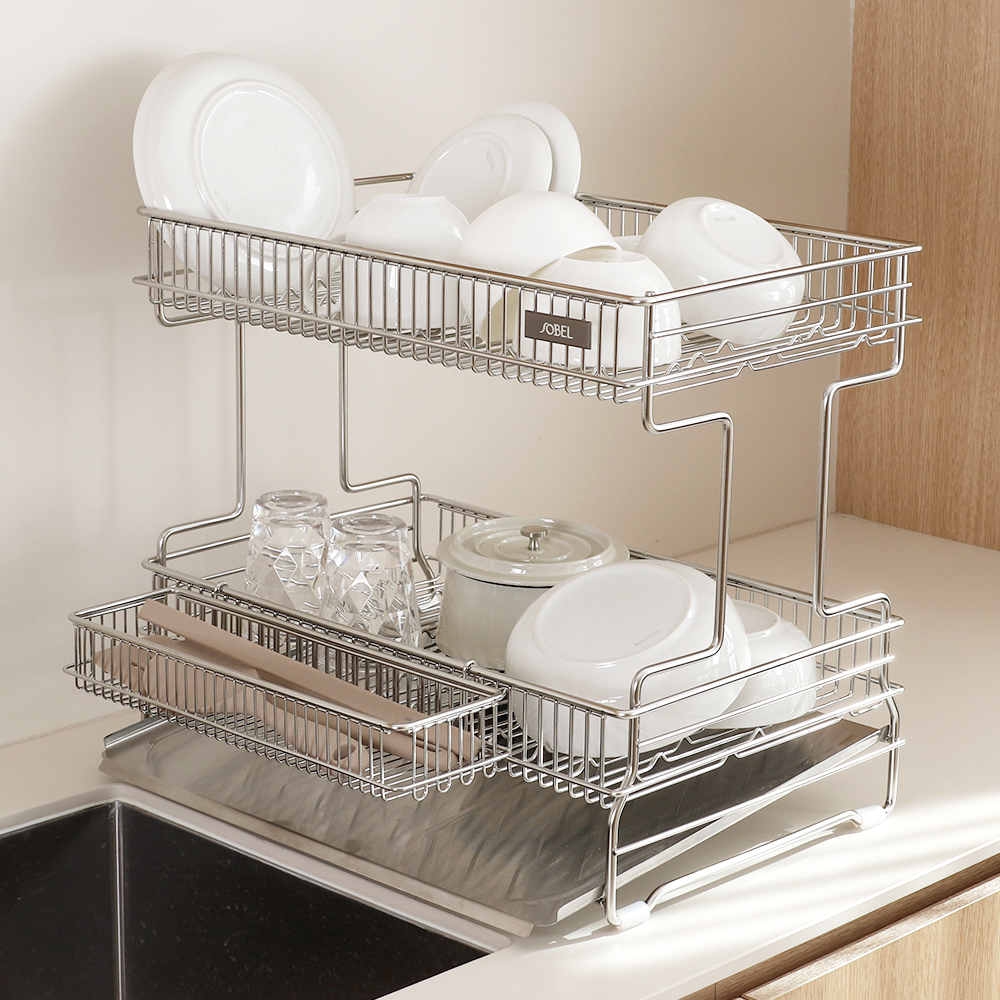 소벨 엠보형 연마제없는 올스텐 304 식기건조대 헤이븐 2단 베이직 정면형 가로형